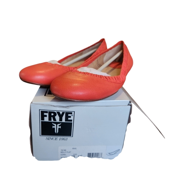 FRYE Molly Women's 6.5 Red Orange Leather Ballet Flats NEW Vibrant Statement - Picture 2 of 8